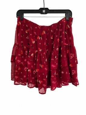 Free People Women’s Red Floral Tiered Mini Skirt